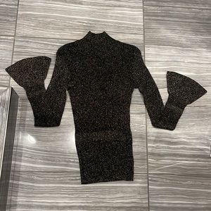 Veronica Beard black gold turtle neck bell sleeve ribbed light small sweater